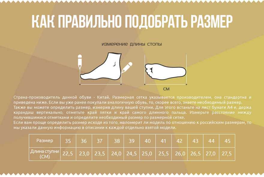 Таблица размеров обуви, рекомендации по приобретению без примерки
