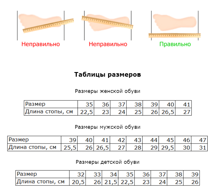 Таблица размеров обуви: российские, европейские, американские