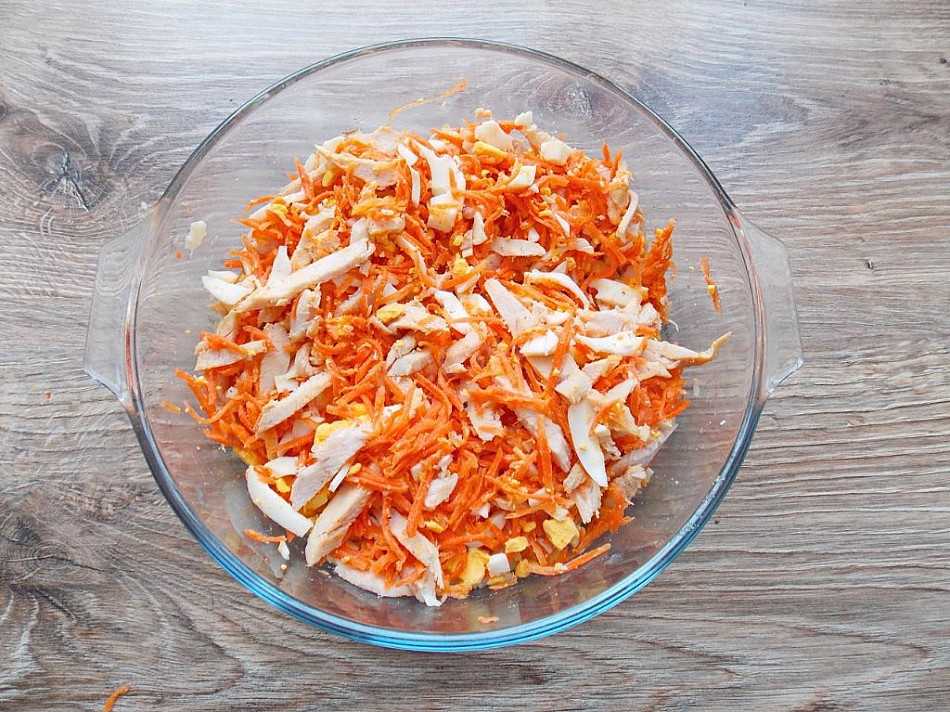 Салат с копченой курицей и корейской морковкой -пошаговый рецепт с фото